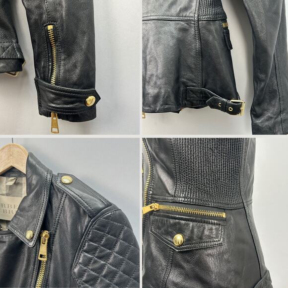 Burberry Brit  Quilted Remmington Lamb Leather Biker Jacket, Sz 6 - Picture 10 of 14
